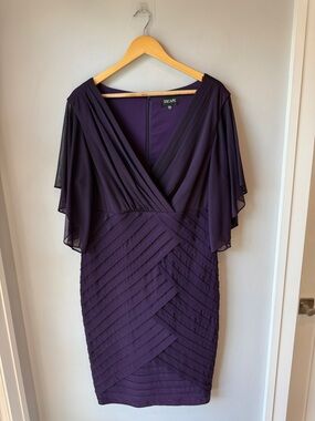 Xscape Deep Purple V-Neck Layered Midi Dress